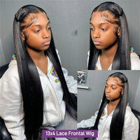 Perruque de cheveux indiens bruts 13x6 lisses, 100% vierges, double épaisseur, sans colle, avec dentelle transparente HD complète, cheveux Remy