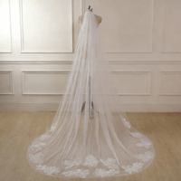 Voile de mariée en dentelle florale, voile cathédrale en tulle doux, ivoire, 3 m de long, voiles de mariée intemporels avec application florale faite à la main