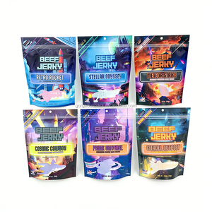 Sacs d'emballage personnalisés en plastique pour bœuf séché, imprimés numériquement avec logo, à fermeture éclair et fenêtre, format stand-up - Product Image 1