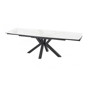 Pintura con revestimiento <span class=keywords><strong>de</strong></span> polvo negro italiano, patas cruzadas, mesa <span class=keywords><strong>de</strong></span> comedor, dos extensiones, Panel deslizante, cerámica <span class=keywords><strong>de</strong></span> color hormigón, Metal moderno - Product Image 3