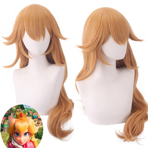 La Princesa Peach de la Película Super <span class=keywords><strong>Bros</strong></span>. y la Peluca Amarilla Larga y Rizada para Cosplay - Product Image 1