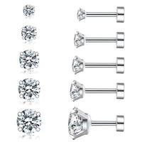Boucles d'oreilles plates de haute qualité pour femmes et hommes, pour oreilles sensibles, en acier inoxydable 316, géométriques, avec zircon cubique, pour cartilage