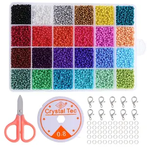 Juego de cuentas de semilla de cristal para fabricación de pulseras, conjunto de cuentas de cristal de 2mm y 4mm, 24 colores, DIY