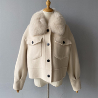 Veste en laine véritables pour femmes, col en fourrure de renard, vêtement doux à Double face, couleur unie, vente en gros,
