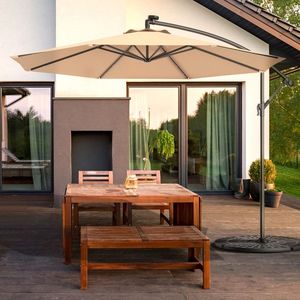 Parasol de patio de 10 pieds avec manivelle et lumières LED solaires avec base élégante - Product Image 2