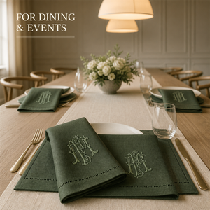 Custom Embroidered Cotton <b>Linen</b> Napkins Modern Monogram Rectangle Handmade 60x60cm <b>Table</b> Decoration - Product Image 2