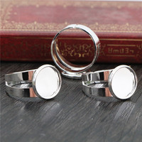 10 Stück/Set 12mm 14mm 16mm 18mm Versilberte Messing Verstellbare Ringfassungen Blanko-Basis Runde Cabochon DIY-Ringe Fassung-Träger