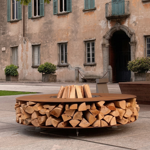 GNEE GN-OF-013 Freestanding Outdoor Corten Steel Multifunctional Fire Pit <b>Table</b> 3-in-1 Wood <b>Storage</b> BBQ Eco-Friendly 9999 Poker - Product Image 1