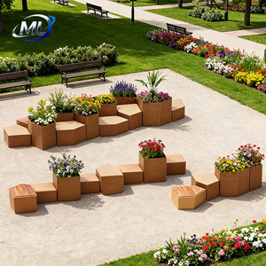 MLB018 Bancs modernes commerciaux en FRP et en bois, ensembles de pots de fleurs, chaises d'attente pour salon et bureau - Product Image 2