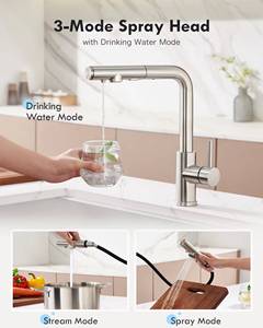 304 Stainless Steel Drinking Pull Down Spray Head Filter Water 3 Way Kitchen Faucet - Product Image 3