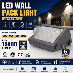 Factory Economical Outdoor Wall Pack LED Light 40W 60W 80W 100W 120W Die-cast Aluminum with Glass <strong>Shell</strong> Outdoor Wall Light - Product Image 1