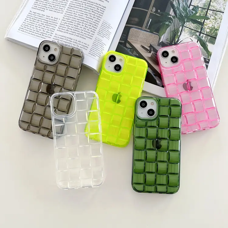 Anti-scratch 3D woven pattern transparent Pink phone case for iphone 13 pro max silicone rubber 12 mini high quality XR XS max
