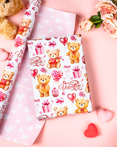 Valentine' Day gift wrapping paper Pink cartoon <b>teddy</b> bear balloon <b>with</b> <b>heart</b> pattern design Original design customizable - Product Image 2