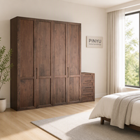 Armoire en bois massif de style mid-century avec portes à panneaux surélevés et 2 tiroirs - Meuble de chambre et de bureau à domicile facile à assembler
