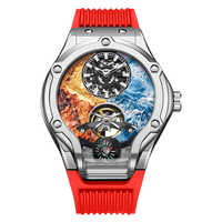 HANBORO Frozen Series Herren-Automatikuhr, luxuriöses mechanisches Edelstahlgehäuse, Silikon, wasserdicht, leuchtendes Skelett, 24 Stunden