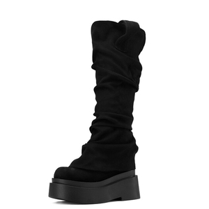 Botas Altas de Plataforma Gruesa de Ante con Tacón Plano y Punta Cuadrada, Botines Largos Plisados para Mujer, Talla Grande 44, con Superposición hasta la Rodilla - Product Image 6