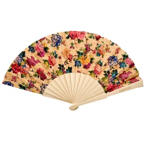 Classic Cork Fan In Natural Functional Decorative Customized Logo Wedding Gift Wooden Bark Folding Hand Fan