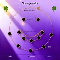 YWJW Conjunto de Collar, Pulsera y Pendientes de Trébol de Cinco Hojas de la Suerte para Mujer, de Acero de Titanio con Baño de Oro de 18K, de Moda, Venta Caliente Transfronteriza