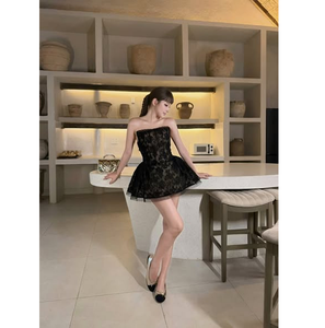 Vestido Mini Gótico Coquette Oscuro Sexy para Fiesta, Corsé sin Tirantes con Cintura Ajustada y Falda Acampanada, con Encaje y Forro de Malla Transpirable para Mujer - Product Image 1