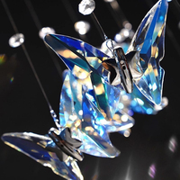 Lustre de luxe moderne de Style nordique lampe cristal de verre artistique avec papillon étincelant conception plafond haut forme longue