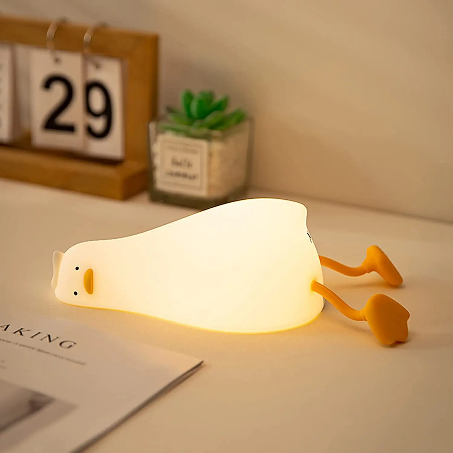 Soft Cute Duck night light bedside Squishy Silicone Dimmable Rechargeable Stuffed Animal Laying Duck Lamp /Duck Light