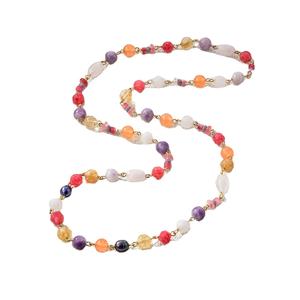 Collar de cadena de eslabones chapado en oro de moda para mujer Diseño largo con perlas de agua dulce y cuentas de piedra - Product Image 1