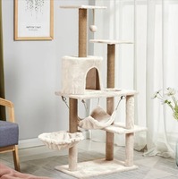 Petlead Arbre à chat moderne de luxe gris simple avec condo, griffoir et lit, écologique, 3 niveaux, en sisal, pour usage intérieur toutes saisons