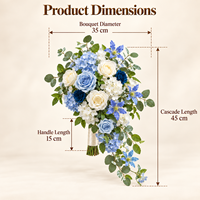 Handgefertigter Blau-Weißer Kaskaden-Brautstrauß Realistische Seidenrosen und Hortensien für Hochzeitsfotoshootings