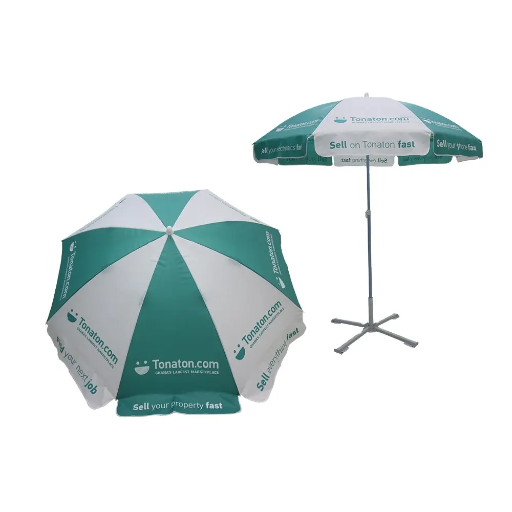 Custom Sublimatie Gedrukt Anti-Uv Outdoor 36/ 48/52/60 Inch 8 Ribben Zon Strand Paraplu