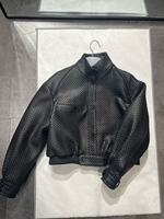 Blouson Bomber Femme Vintage Automne en Cuir Véritable à Carreaux, Ourlet Côtelé, Tissé à la Main, Style Décontracté
