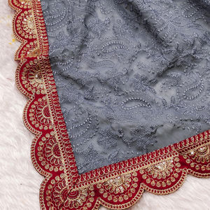 ชุดส่าหรีงานชิคาการิหนักสำหรับสาวๆฟิวชั่นที่สมบูรณ์แบบของ Zari ประดับเลื่อมสีแดงมีรายละเอียดงานแต่งงาน - Product Image 2