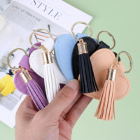 Tanglan Fashion Creatief Schattig Hart Saffiano PU Leder Sleutelhanger Kwast Gepersonaliseerde Metalen Sleutelring Tas Hangende Ornament