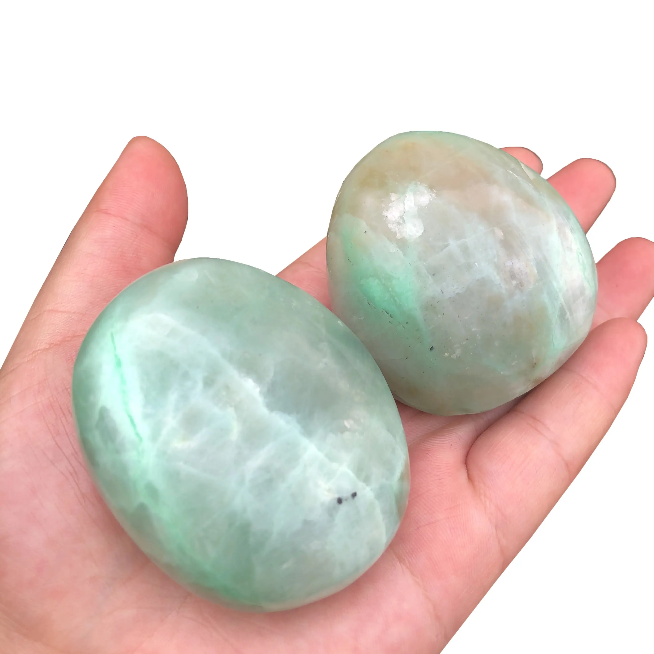 Wholesale Natural Green Moonstone Palm Crystal Stone Palm For Healing Decorative Play Stone
