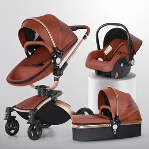 Baby-Leder-Kinderwagen mit Eierform, leicht und sicher Baby-Kinderwagen, Super-Mode, 3 in 1