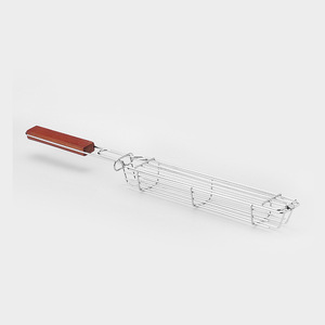 Accessoires de barbecue en maille métallique avec manche en bois Panier à hot-dog pour gril de camping et pince à barbecue pour légumes et saucisses - Product Image 6