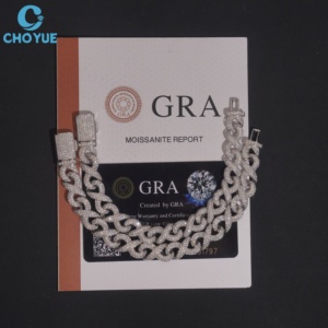 Pulsera de Eslabones Cubanos con Cruz de Moissanita CHOYUE, Plata 925 con Baño de Rodio, Certificación GRA, Corte Brillante, Geométrica, Unisex, de Lujo - Product Image 4
