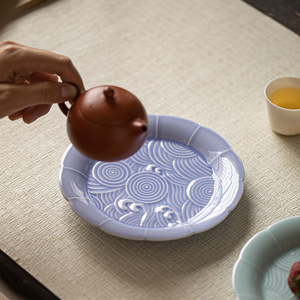 Assiette à fruits en céramique chinoise, forme irrégulière, style zen, assiette d'offrande bouddhiste, plat à thé et à collations, utilisation dans le salon - Product Image 4