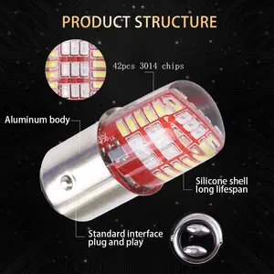 HOLY DC12V Dual Colors Strobe 1157 3014 42SMD Silicone Flashing Brake Light Car LED Turn Signal DRL Light