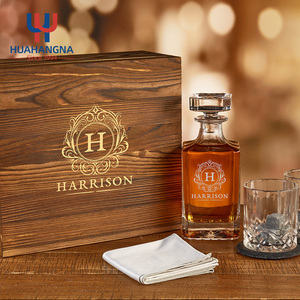 3 Pack 750ml 25oz Custom Logo Lead Free <strong>Crystal</strong> Etched <strong>Whiskey</strong> <strong>Decanter</strong> Set With 2 <strong>Whiskey</strong> Glasses in Wooden Box for Gift - Product Image 3