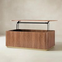 Table basse en bois cannelé avec plateau relevable et tiroirs de rangement, table à thé rectangulaire moderne à hauteur réglable pour salon