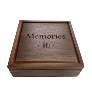 Box Square Walnut Keepsake Memory Engrave Logo Box With Lock