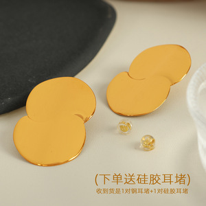 Geometric Cuff Earrings 18k Gold Plated <b>Titanium</b> Steel Minimalist Round Design Unisex Everyday Wear - Product Image 3