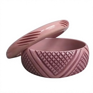 Conjunto de brazaletes de resina con diseño de flores de cerámica hechos a mano, estilo étnico, joyería unisex, negro con incrustaciones naranjas y crema para mujer. - Product Image 3