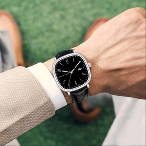 Usine de montres ODM, bracelet en cuir véritable, montre carrée en acier inoxydable, montres personnalisées, montre-bracelet minimaliste pour homme, montre à quartz - Product Image 2