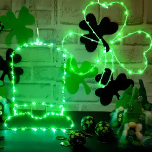 St. Patrick Đèn Cửa Sổ Ban Ngày Đèn Mũ Màu Xanh Lá Cây Đèn Dây Lá Màu Xanh Lá Cây Với 8 Chế Độ Nhấp Nháy Để Trang Trí Ngày Thánh Patrick