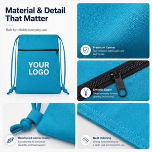 Premium <b>Heavy</b> <b>Duty</b> Canvas Drawstring <b>Backpack</b> with Zipper Pocket for School Sports Teams Custom Logo Gym Sack Pack Bulk - Product Image 3