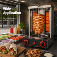 Pemanggang Shawarma Gas untuk Meja Dapur dengan Baki Tetesan Stainless Steel, Mesin Pemanggang Vertikal Portabel 300mm untuk Truk Makanan dan Warung Jajanan