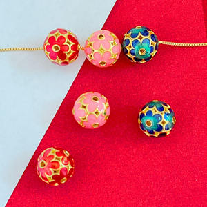 Cloisonne gelang manik-manik bulat, aksesoris DIY manik-manik gelang tenun manik-manik bola berongga silang bunga - Product Image 3