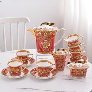 Hot Selling Luxury Red15pcs <b>Bone</b> <b>China</b> <b>Tea</b> <b>Sets</b> and Mugs for Christmas Gifts - Product Image 1