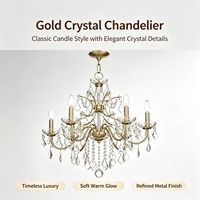 Lustre en cristal à 5 lumières, lampe suspendue en métal doré avec prismes en cristal transparent, luminaire suspendu classique pour salon